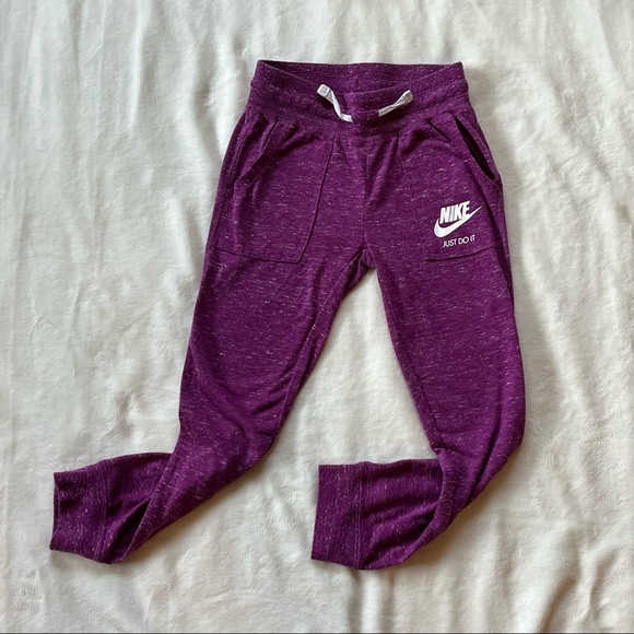 Nike Other - Nike Kids Size Small 5-6 Joggers Purple w/White Lettering Left Pocket Tie Waist